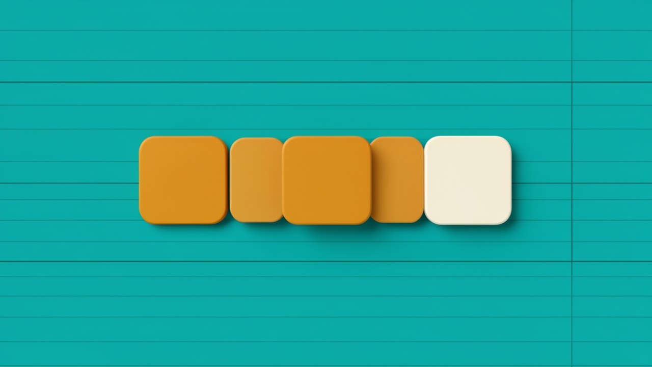 A neat row of amber squares on a teal background, with one square slightly separated to the right, conveying the idea of a payment schedule or installment.