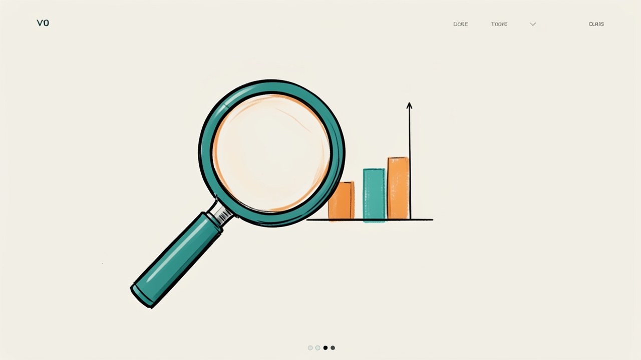 A magnifying glass over a simple bar chart on a light background, with a soft amber glow, suggesting a preliminary check or review.